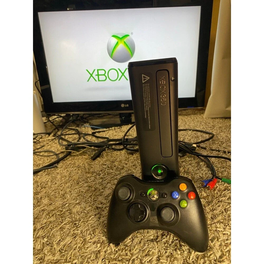 Microsoft Xbox 360 Slim Black 4GB Bundle + wireless Controller TESTED Authentic
